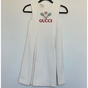 Gucci Girls‎ Ivory Cotton Sleeveless Jersey Tennis Embroidered Dress Size 10 NWT